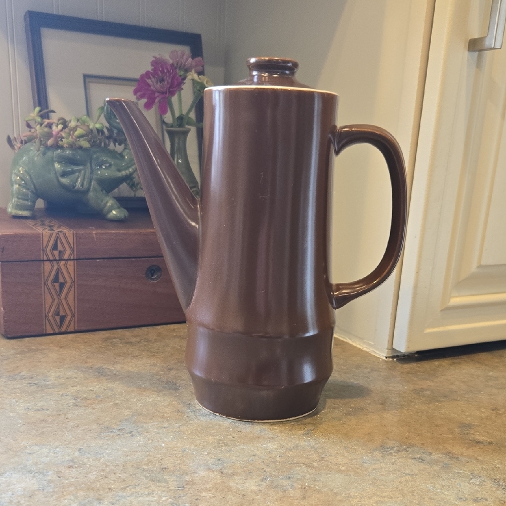 Vintage Brown/Cream Stoneware Coffee Server Made In Japan
